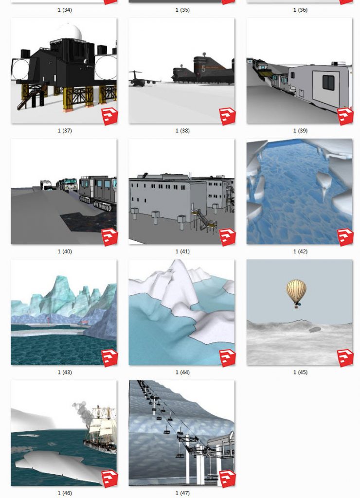 极地科考站丨破冰船丨冰山丨南极北极丨勘察车 SU模型