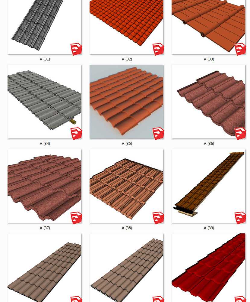 屋顶瓦片丨房屋砖瓦丨琉璃瓦丨红瓦 SU模型