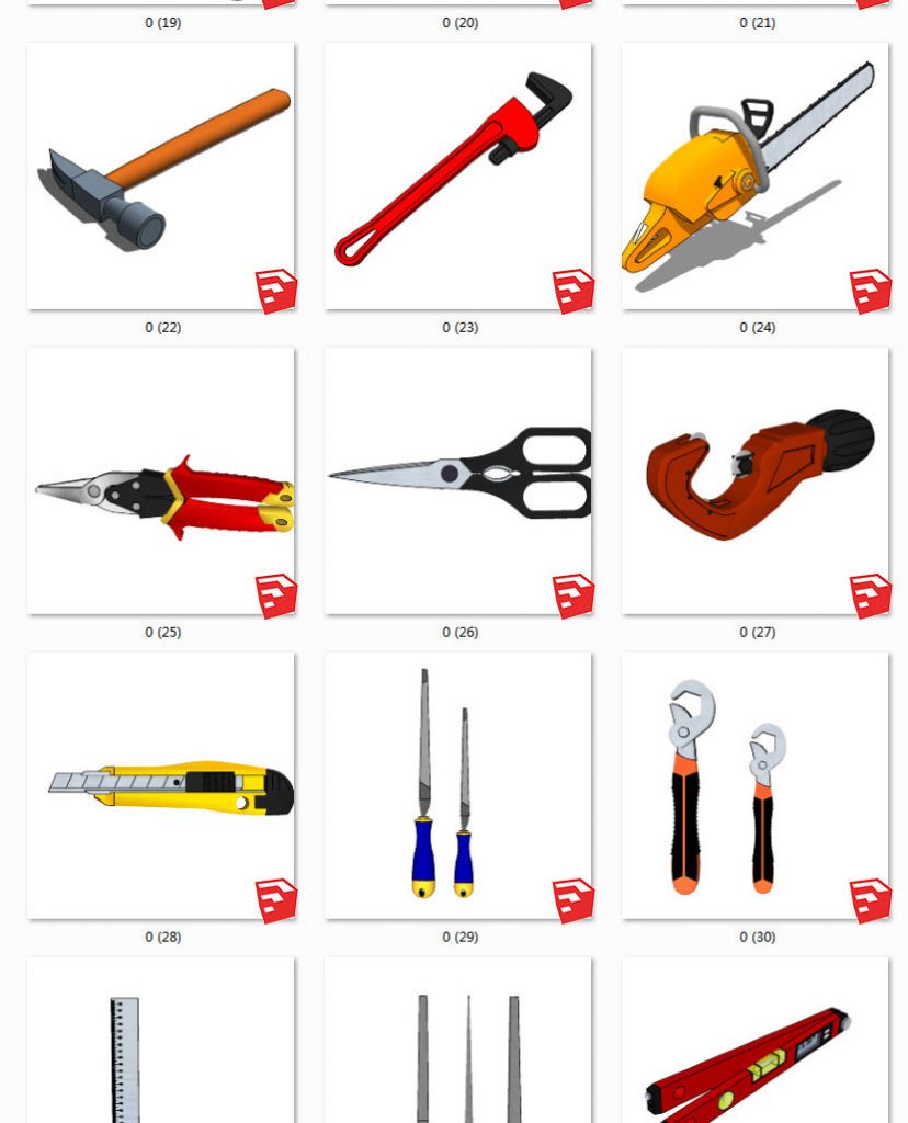 修理工具丨扳手丨铁铲丨锤子丨螺丝刀丨小工具箱 SU模型