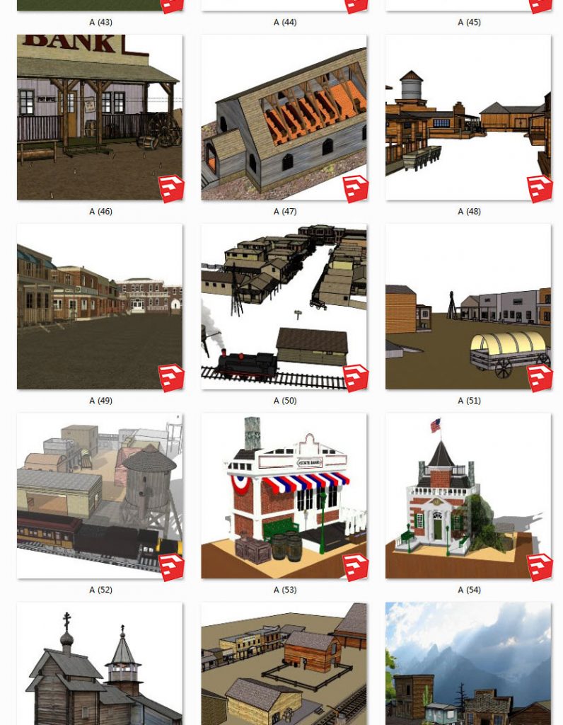  美国西部城镇丨牛仔丨建筑构件丨马车 SU模型
