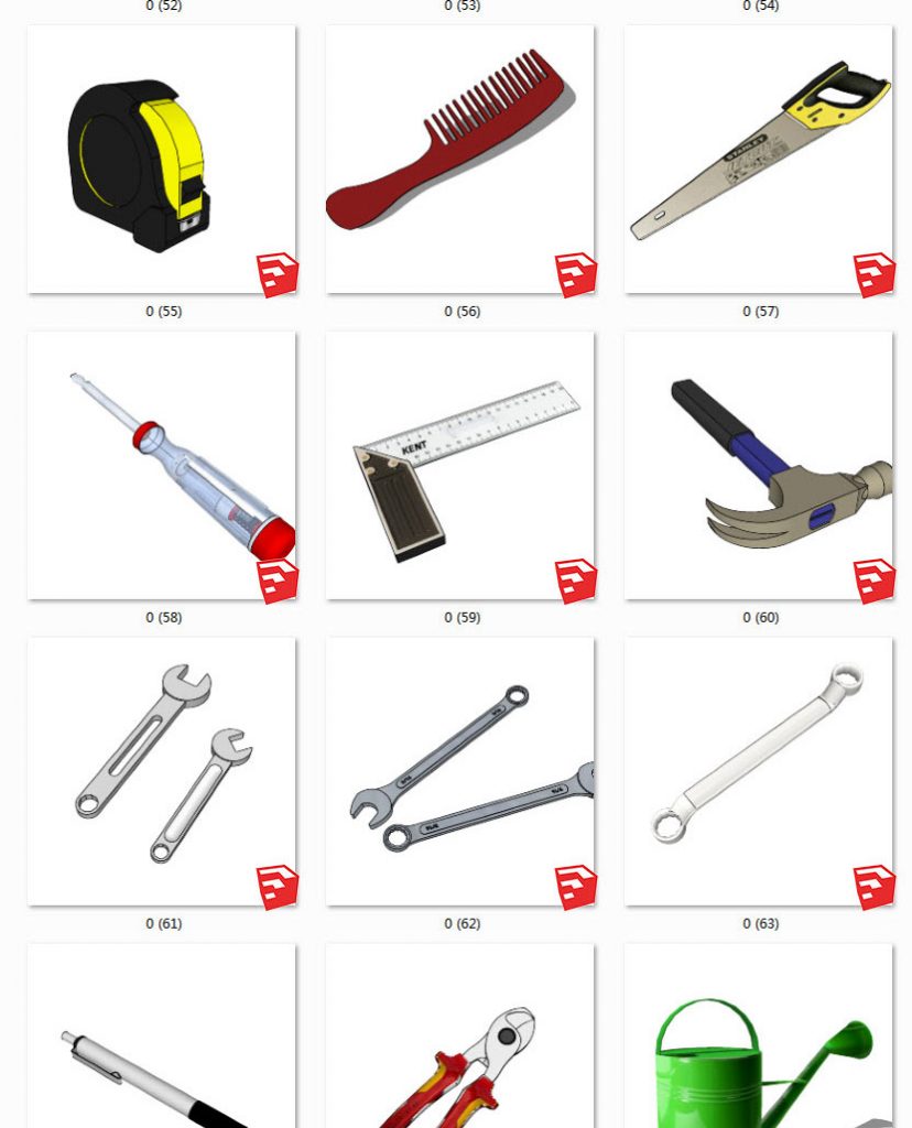 修理工具丨扳手丨铁铲丨锤子丨螺丝刀丨小工具箱 SU模型