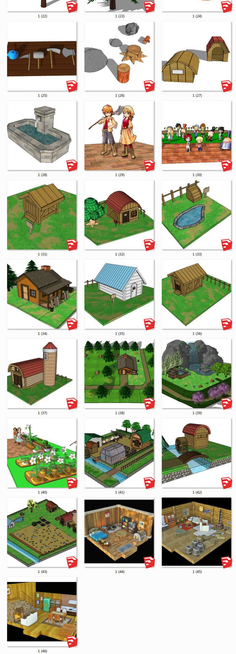 牧场物语丨蔬菜园菜地丨Q版游戏丨主题木屋 SU模型